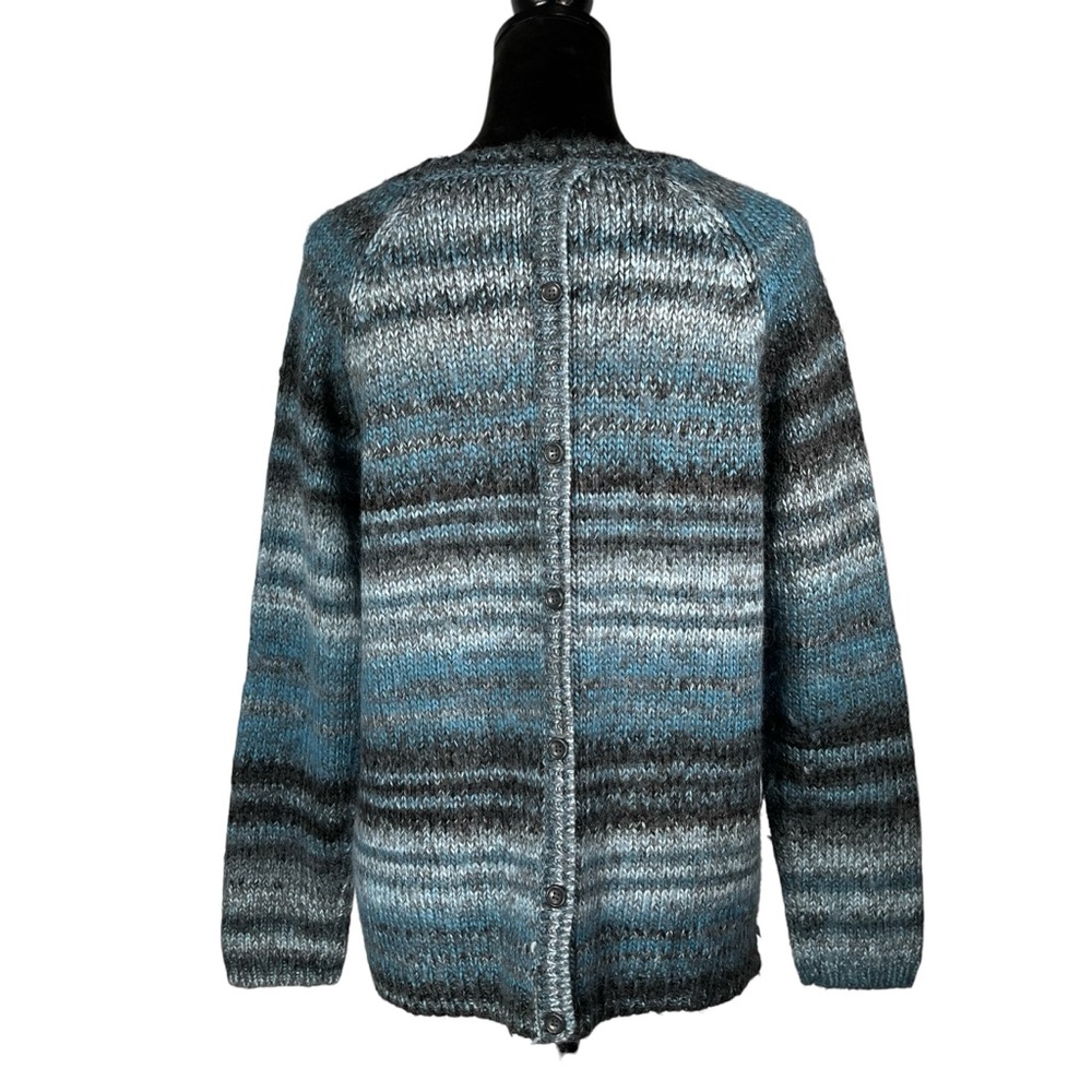Kenar Alpaca Wool Striped Sweater Chunky Button Back Cabincore Knit Cozy Large